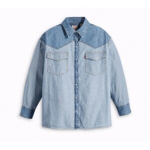 Levi's Dylan The Western Shirt Denim In Reverse Pearl Snap Women's 2X Oversized